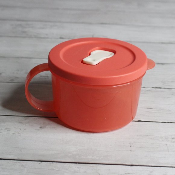 Tupperware Crystalwave Microwave Soup Mug Coral Pink 2 Cup 16 oz Flip - Picture 1 of 6